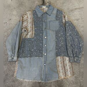 Patchwork Denim Button Up Long sleeve Shirt